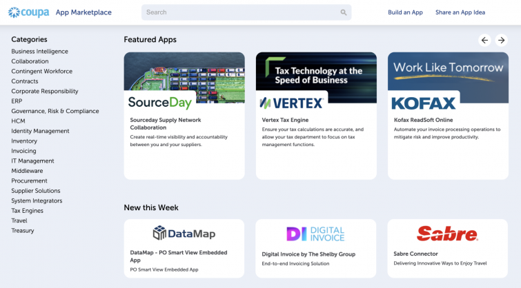 Coupa App Marketplace Homepage