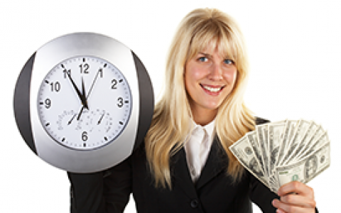 Image of a procurement professional with cash in hand and a clock.