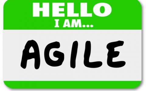 Name tag that says hello I am Agile.