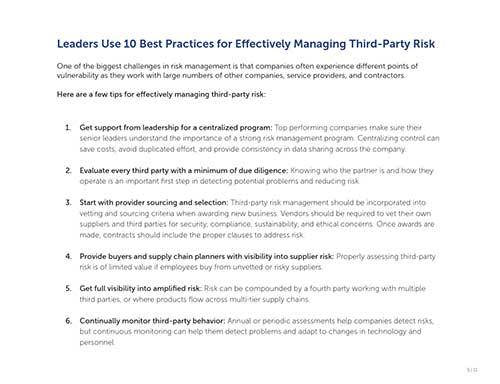 eBook: Regulations, Reputation, and Revenue: How to Manage Risk and Improve Resilience in the Supply Chain: Leaders Use 10 Best Practices for Effectively Managing Third-Party Risk
