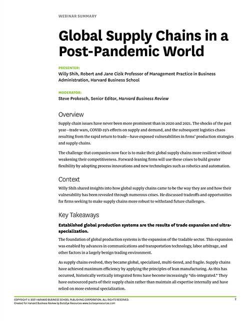 Global Supply Chains in a Post-Pandemic World: Overview, Context, and Key Takeaways
