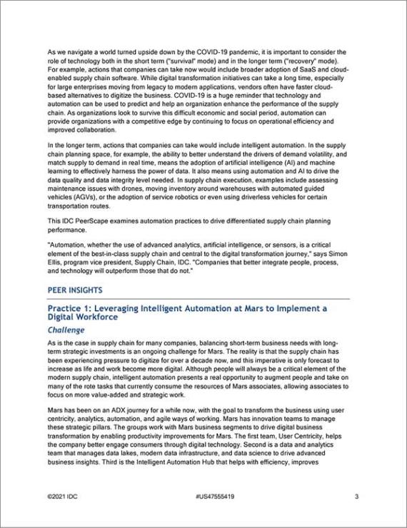 IDC PeerScape: Automation Practices to Drive Differentiated Supply Chain Planning Performance: Case Study