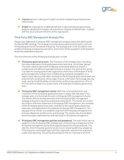 Whitepaper: Third-Party GRC Management by Design: Federated Governance of the Extended Enterprise: Third-Party GRC Management Strategic Plan