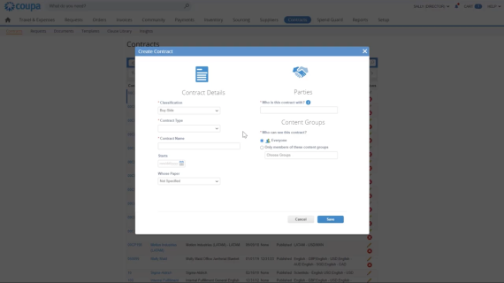 Coupa Contract Lifecycle Management: Create a New Contract