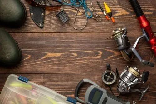 overhead view of fishing gear