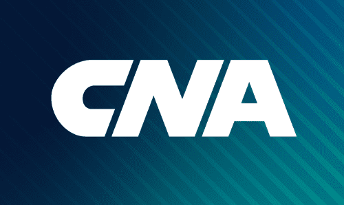 CNA logo on a blue and teal gradient striped background