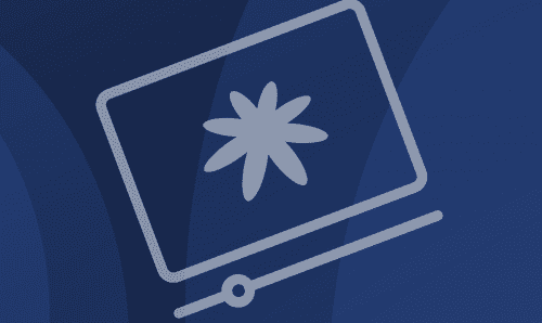 Icon depicting a video with the Coupa flower in the middle of the icon's screen on a blue abstract background
