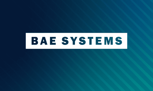 BAE SYSTEMS logo over a blue and green gradient striped background
