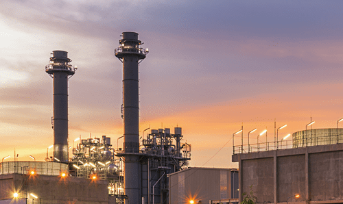 industrial setting at sunset