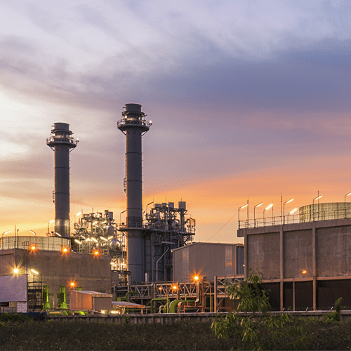 industrial setting at sunset