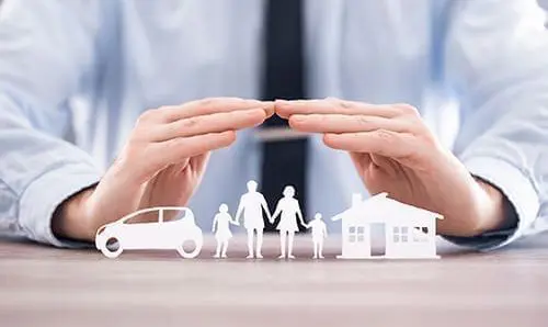 Insurance protecting family health live, house and car concept. Cut elements from paper that symbolize the coverage.