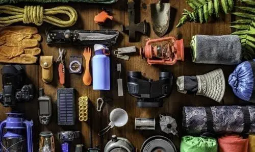 overhead view of organized outdoors gear