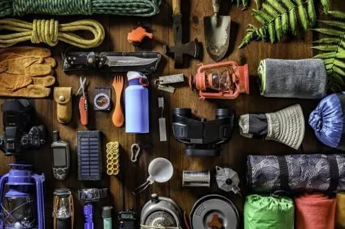 overhead view of organized outdoors gear