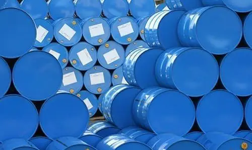 A pile with blue barrels.