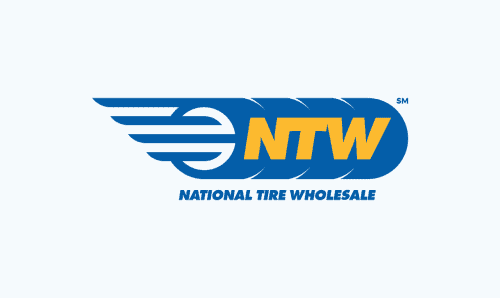 The NTW logo: Three tires with NTW in the middle and National Tire Wholesale written below