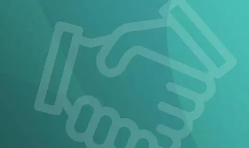 Icon of two hands shaking on a teal background