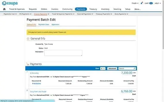 SMB view of Coupa Platform UI