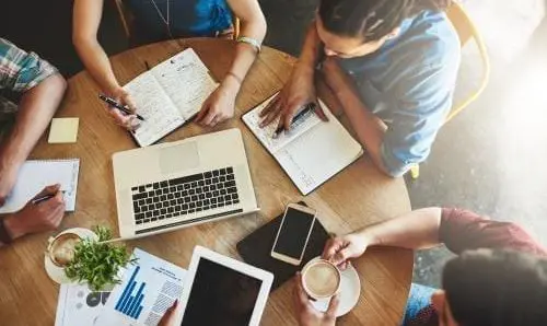 coworkers collaborating around a table