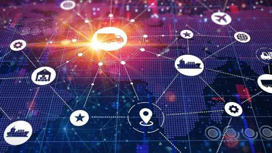 Web depicting supply chain on a technology background