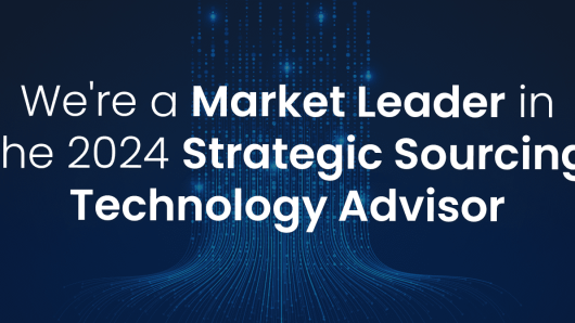 "We're a Market Leader in the 2024 Strategetic Sourcing Technology Advisor" on a technology/AI feel background