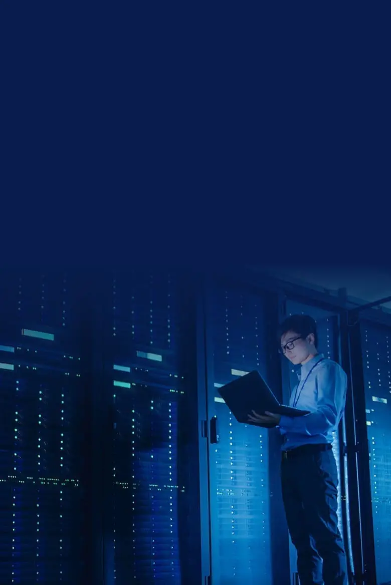 man working in server room