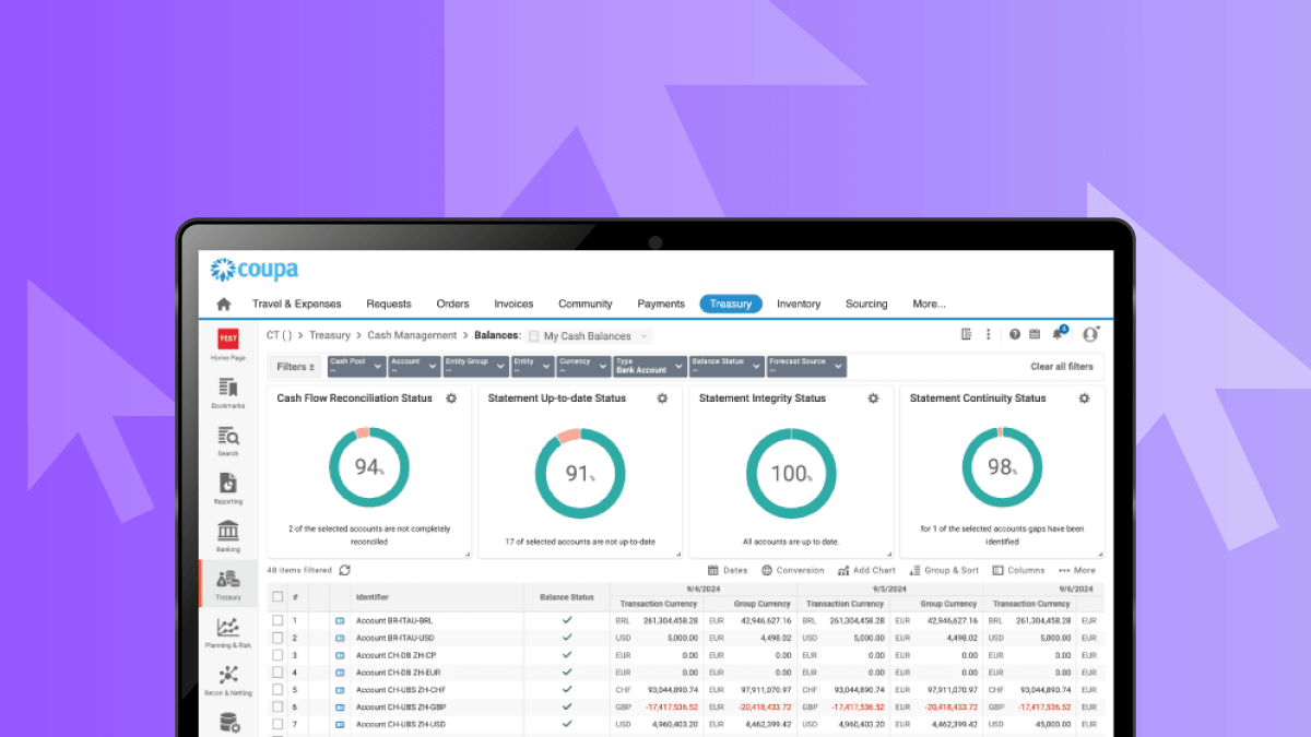 Treasury and cash management platform UI screenshot