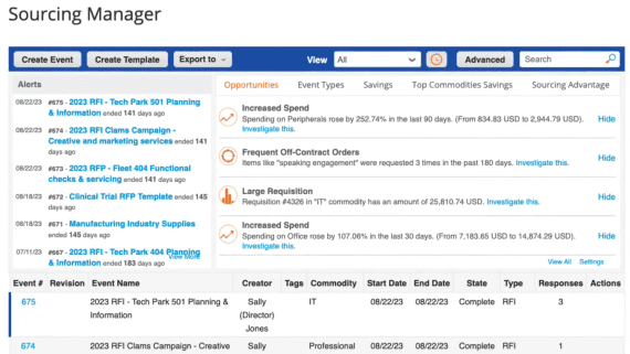 Platform UI screenshot of Sourcing Manager