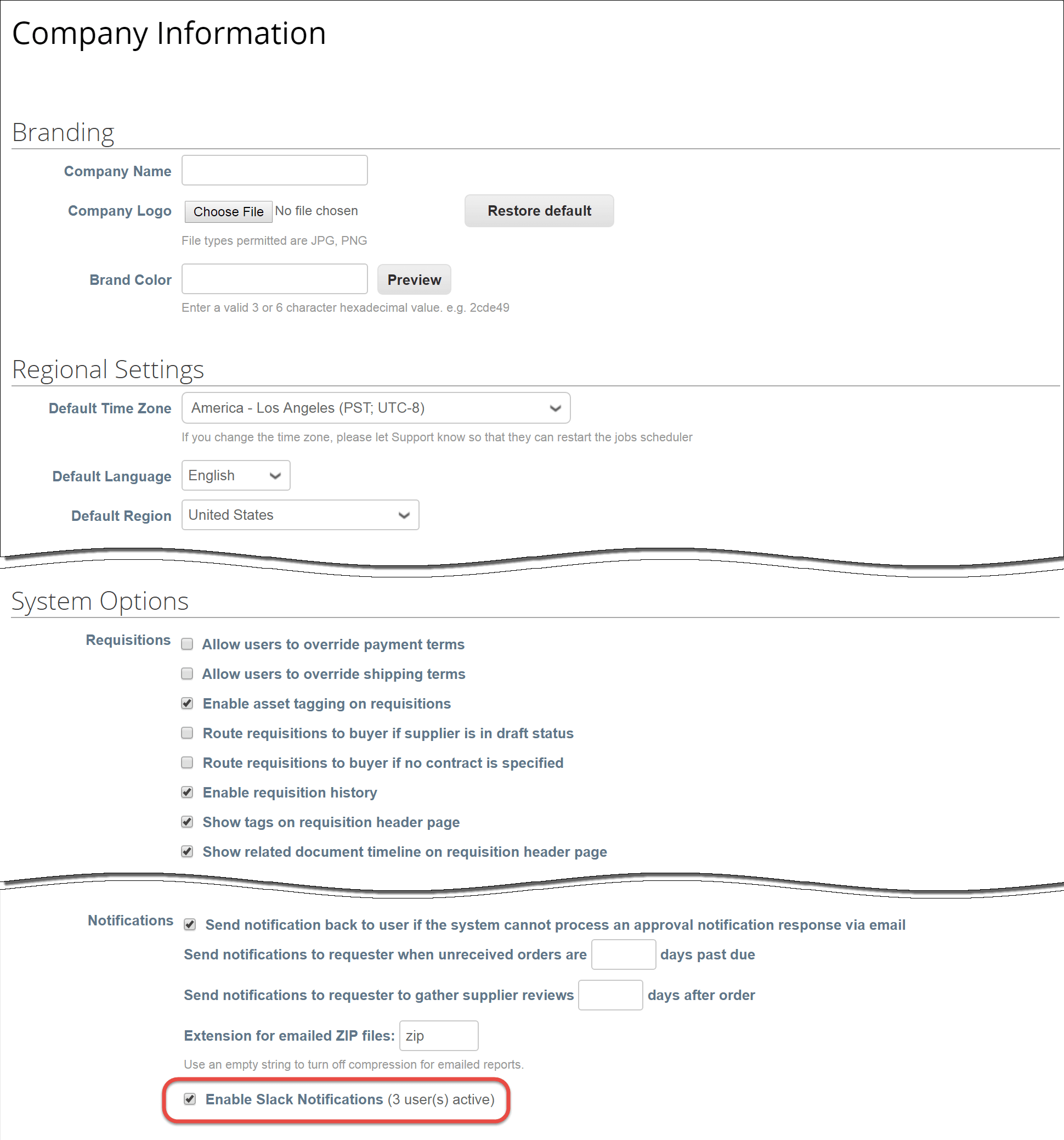 system notfications settings